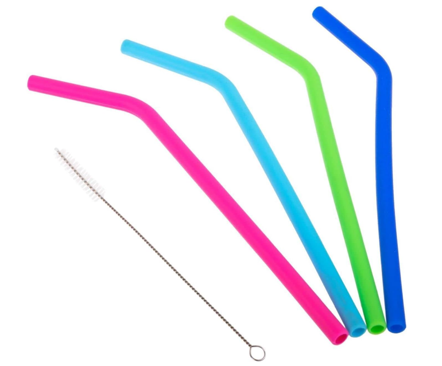 Silicone Bent Drinking Straw w/brush – 4pk